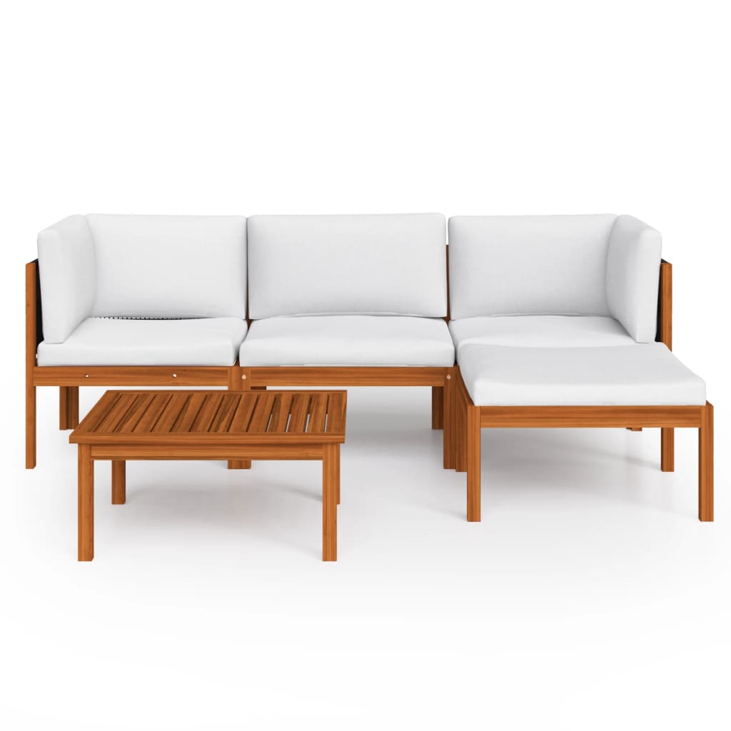 vidaXL 5-delige Loungeset met kussens massief acaciahout crèmekleurig afbeelding