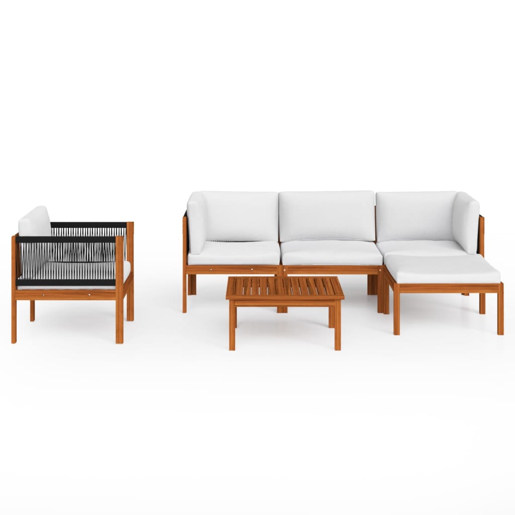 vidaXL 6-delige Loungeset met kussens massief acaciahout crèmekleurig afbeelding