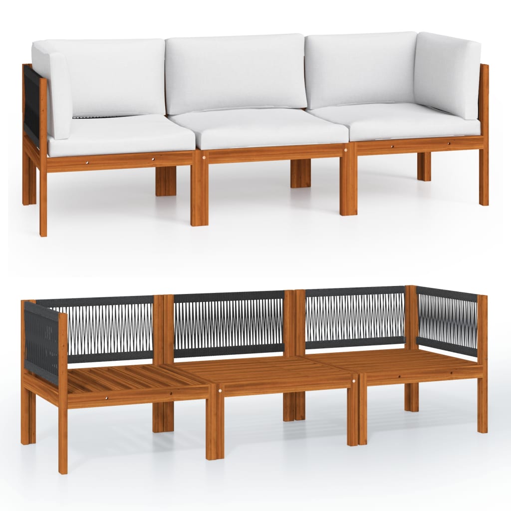 vidaXL 3místná zahradní pohovka s polštářem, akácie a provaz