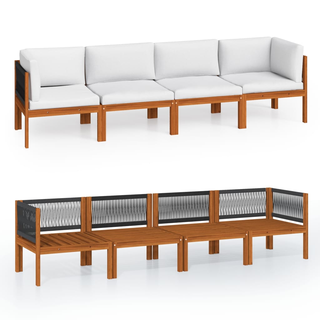 Sofa drewniana 4-osobowa, kremowa, 65x65x60 cm