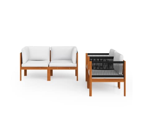 vidaXL Salon de jardin 5 pi&egrave;ces avec coussins, bois d'acacia cr&egrave;me et corde