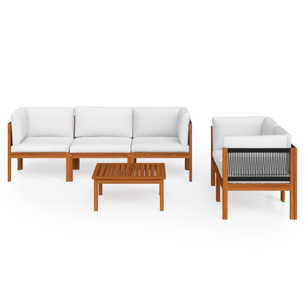 vidaXL 6-delige Loungeset met kussens massief acaciahout crèmekleurig afbeelding