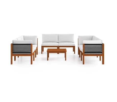 vidaXL Salon de jardin 9 pi&egrave;ces avec coussins, bois d'acacia cr&egrave;me et corde