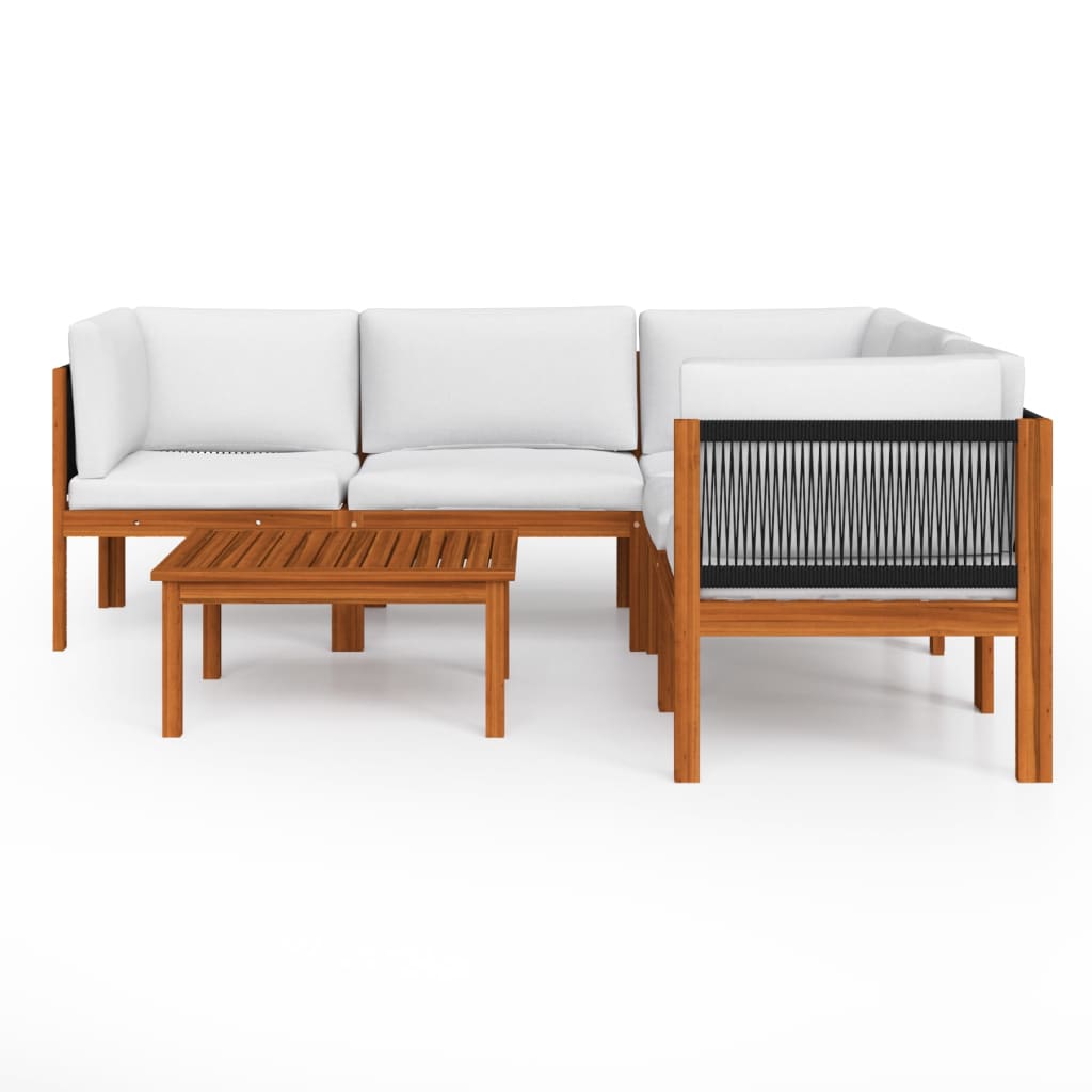 Thumbnail - vidaXL 6-tlg. Garten-Lounge-Set mit Kissen Cremefarbenes Holz Akazie & Seil