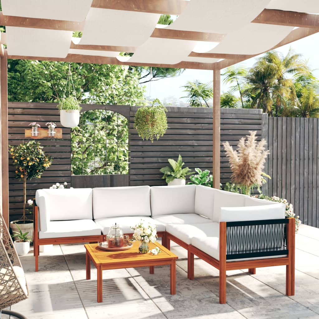 vidaXL 6-tlg. Garten-Lounge-Set mit Kissen Cremeweiß Massivholz Akazie