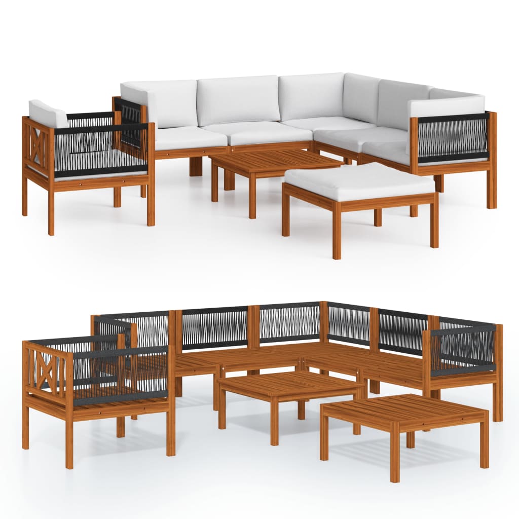 vidaXL 8-delige Loungeset met kussens massief acaciahout crèmekleurig