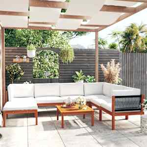 8-delna vrtna garnitura z blazinami krem les akacije in vrv