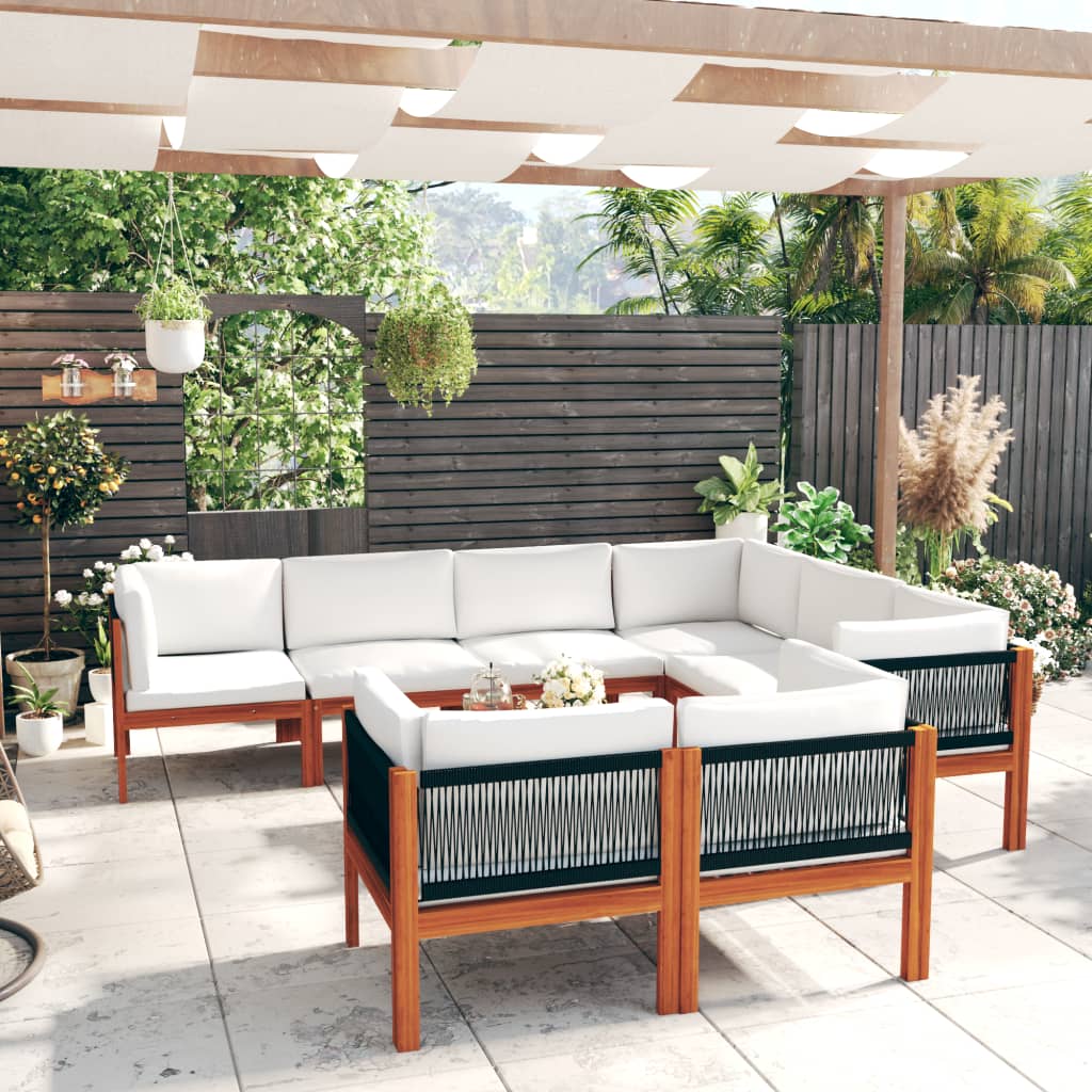 vidaXL 10-tlg. Garten-Lounge-Set mit Kissen Cremeweiß Massivholz Akazie