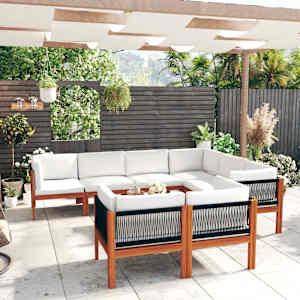 10-delni vrtni sedežni komplet z blazinami krem les, akacija in vrv