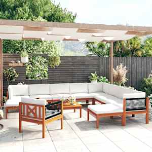 12-delni vrtni sedežni komplet z blazinami krem les akacije in vrv