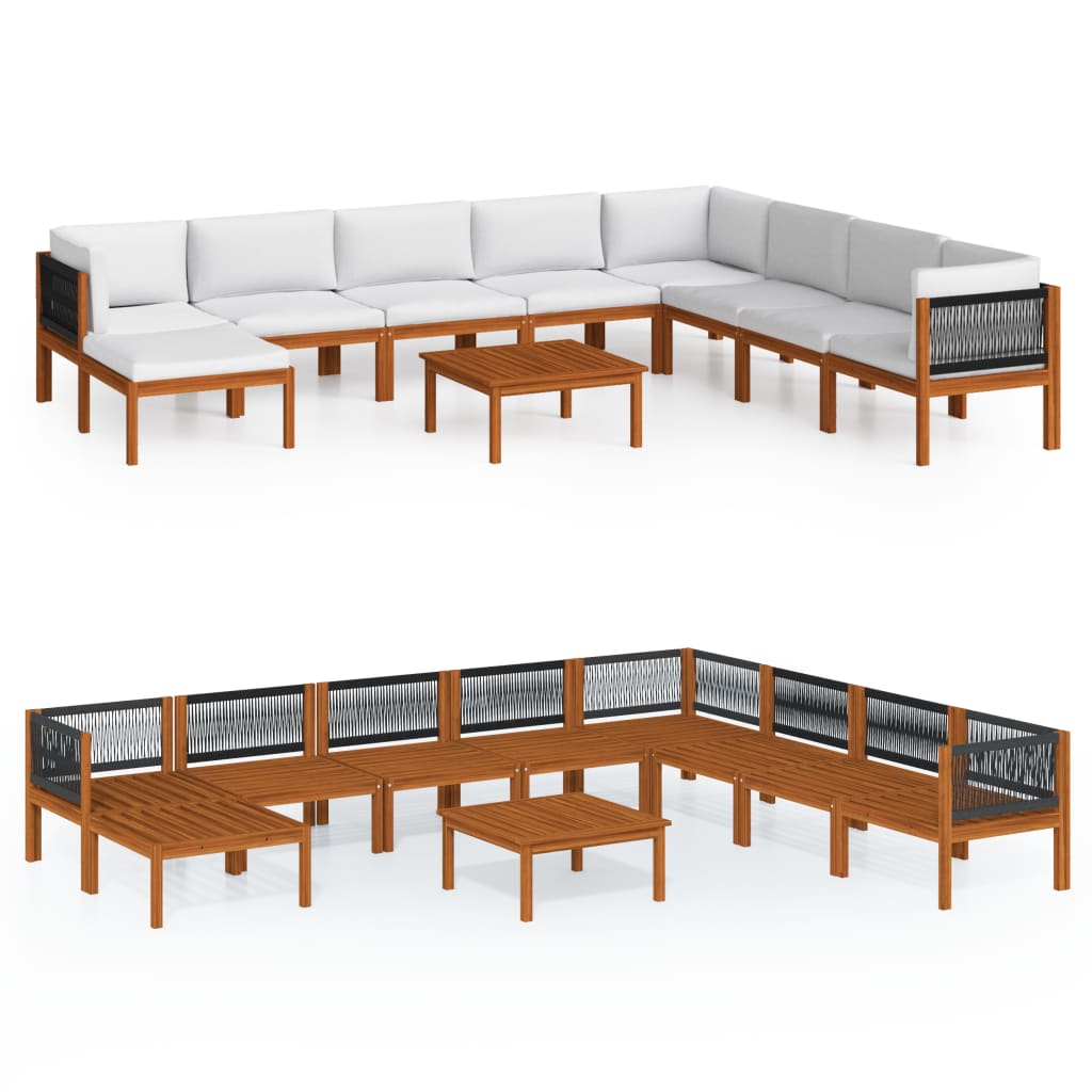 vidaXL Set mobilier gradina cu perne, 9 piese, crem, lemn masiv acacia