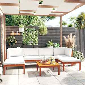 7-delni vrtni sedežni komplet z blazinami krem les akacije in vrv