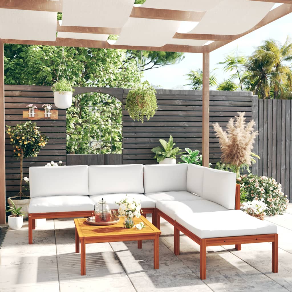 vidaXL 6-tlg. Garten-Lounge-Set mit Kissen Cremeweiß Massivholz Akazie