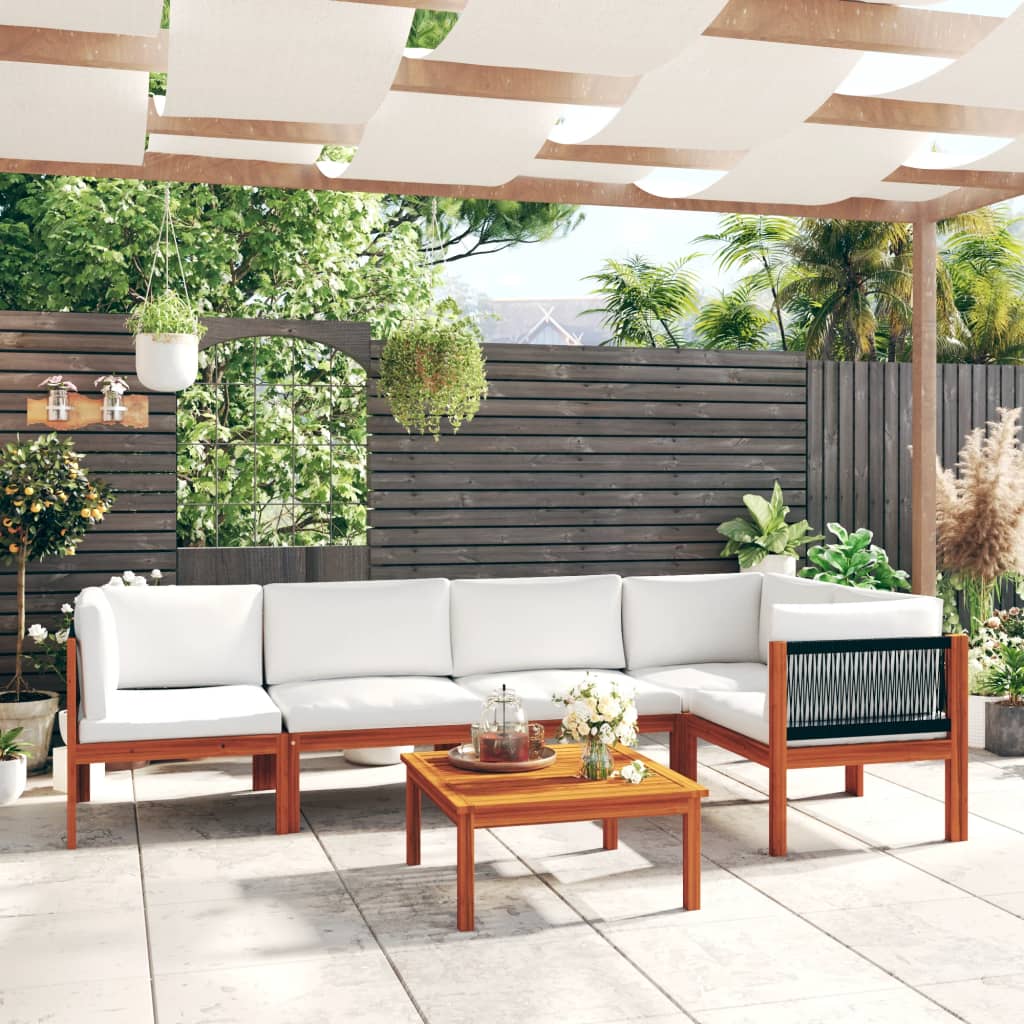 vidaXL 6-tlg. Garten-Lounge-Set mit Kissen Cremeweiß Massivholz Akazie