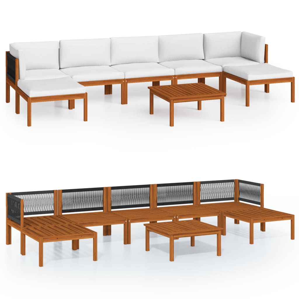 vidaXL 8-delige Loungeset met kussens massief acaciahout crème