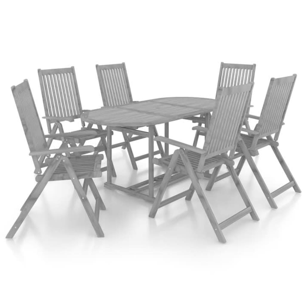 VidaXL 7 Piece Garden Dining Set Solid Acacia Wood Grey