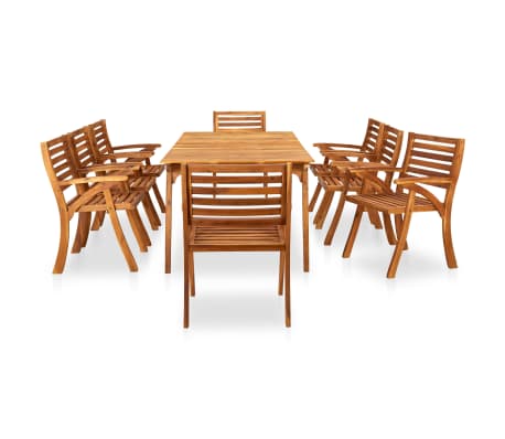 vidaXL 9 dalių sodo valgomojo baldų komplektas, 201,5x100 cm, akacijos medienos masyvas