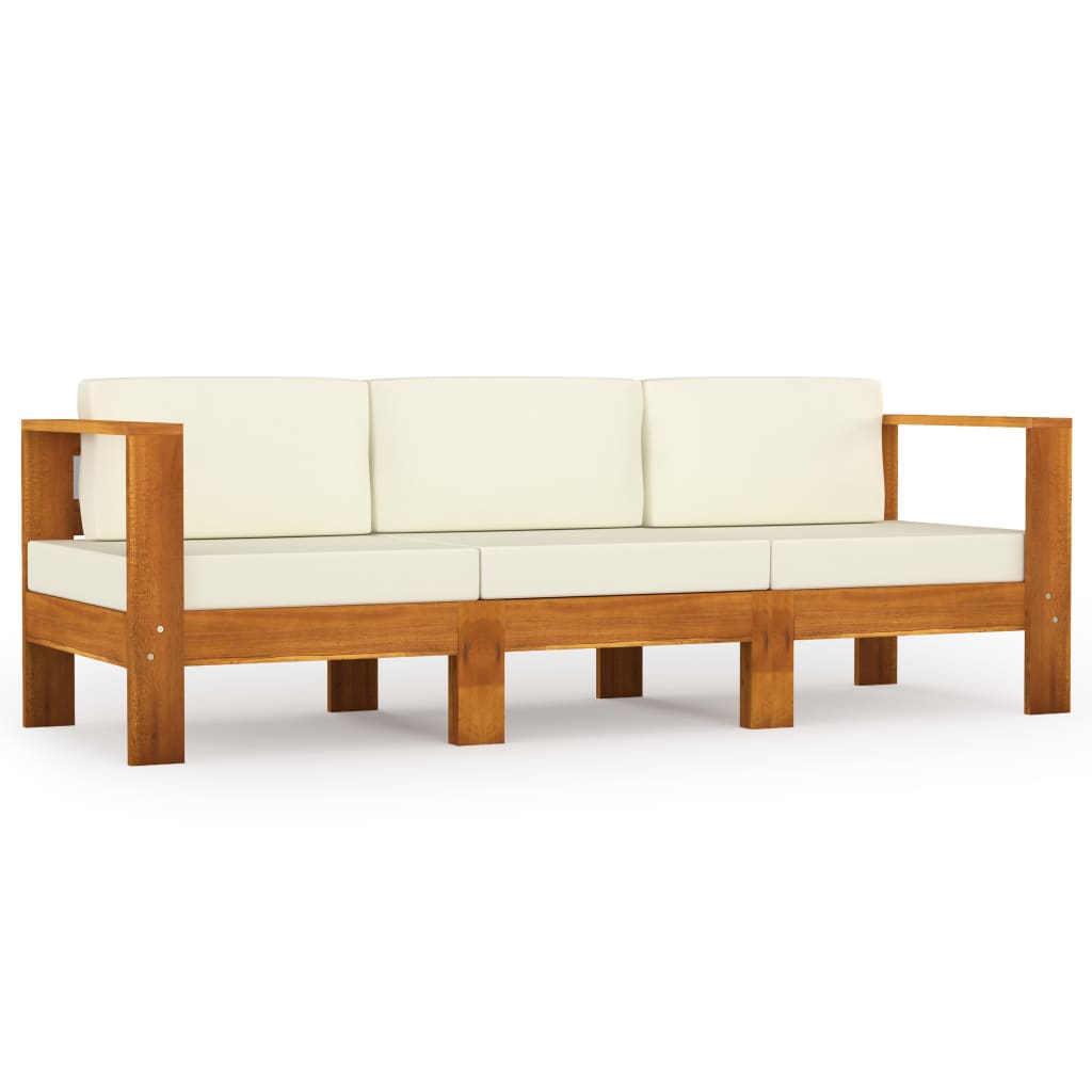 Image of vidaXL 3-Seater Garden Sofa with Cream White Cushions Solid Acacia Wood
