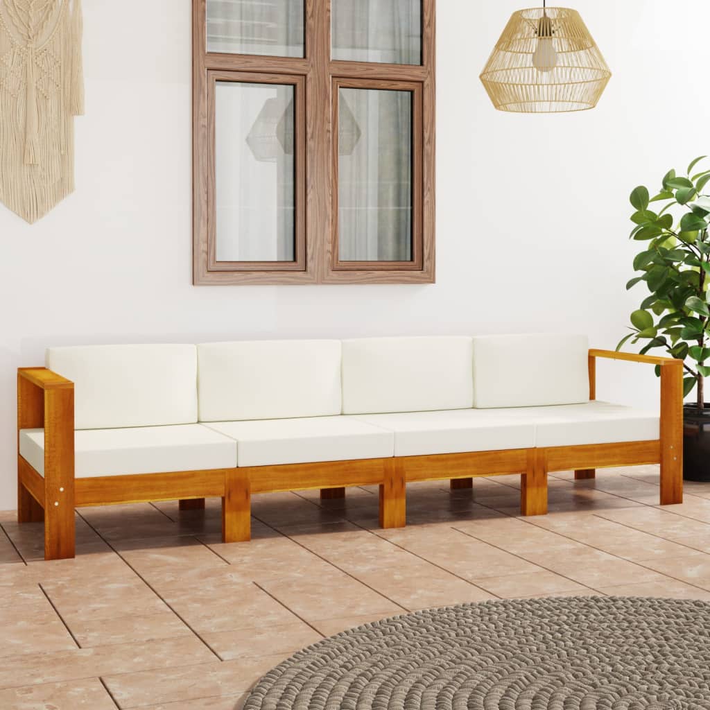 4-Sitzer-Gartensofa mit Cremeweißen Auflagen Massivholz Akazie kaufen