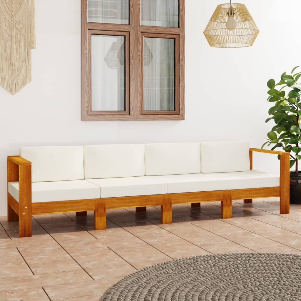 vidaXL 4-Sitzer-Gartensofa mit Cremeweißen Auflagen Massivholz Akazie