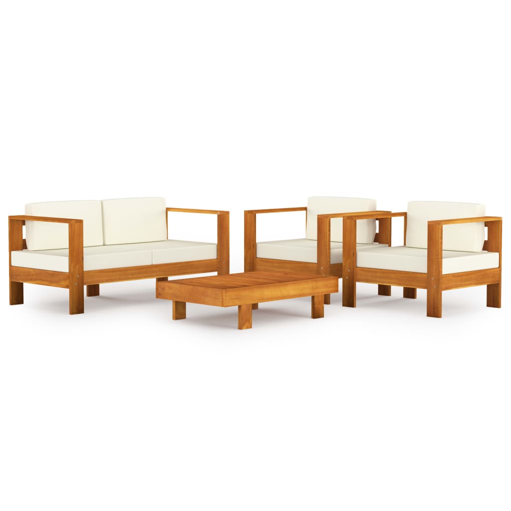 

vidaXL 4 Piece Patio Lounge Set with Cream White Cushions Acacia Wood
