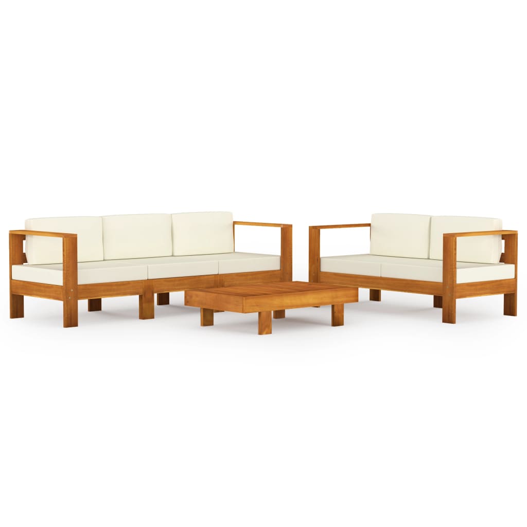 

vidaXL 5 Piece Patio Lounge Set with Cream White Cushions Acacia Wood
