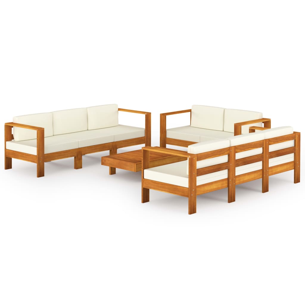 Poza vidaXL Set mobilier gradina perne alb/crem, 8 piese, lemn masiv acacia