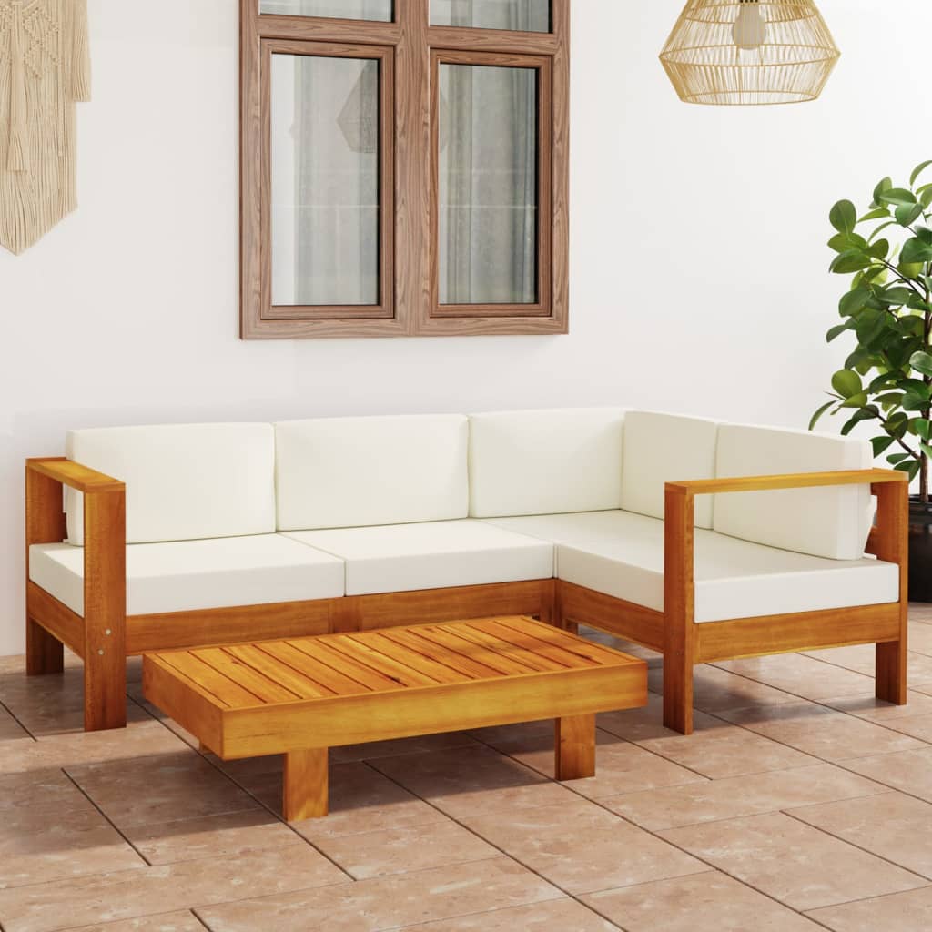 vidaXL Set mobilier grădină perne alb crem, 5 piese, lemn masiv acacia vidaXL