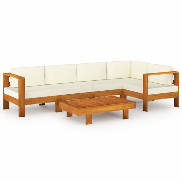 vidaXL 6-osaline aiam&ouml;&ouml;blikomplekt patjadega, 100 x 60 cm, akaatsiapuit