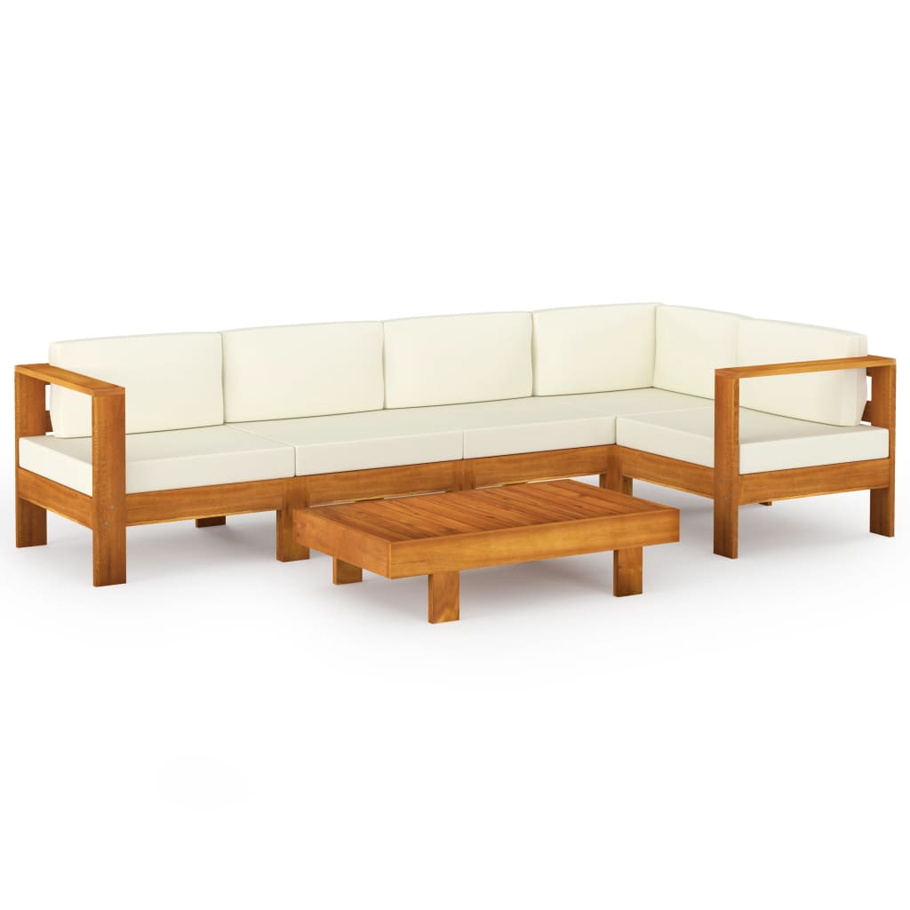 Image of vidaXL 6 Piece Garden Lounge Set with Cream White Cushions Acacia Wood