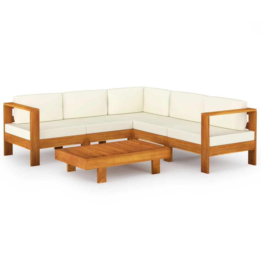 Poza vidaXL Set mobilier gradina perne alb/crem, 6 piese, lemn masiv acacia