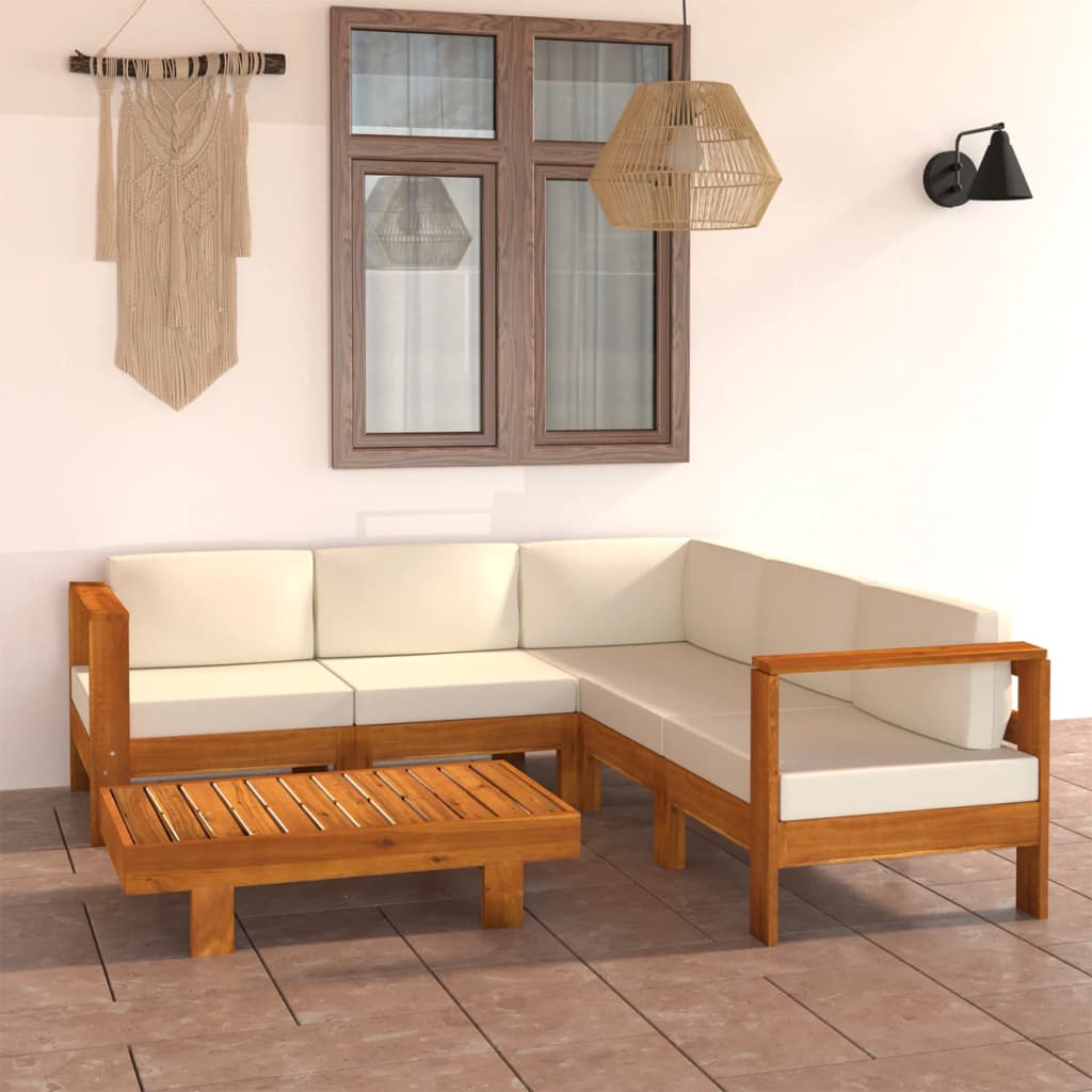 Vidaxl Set Mobilier Gradina Perne Alb/crem, 6 Piese, Lemn Masiv Acacia