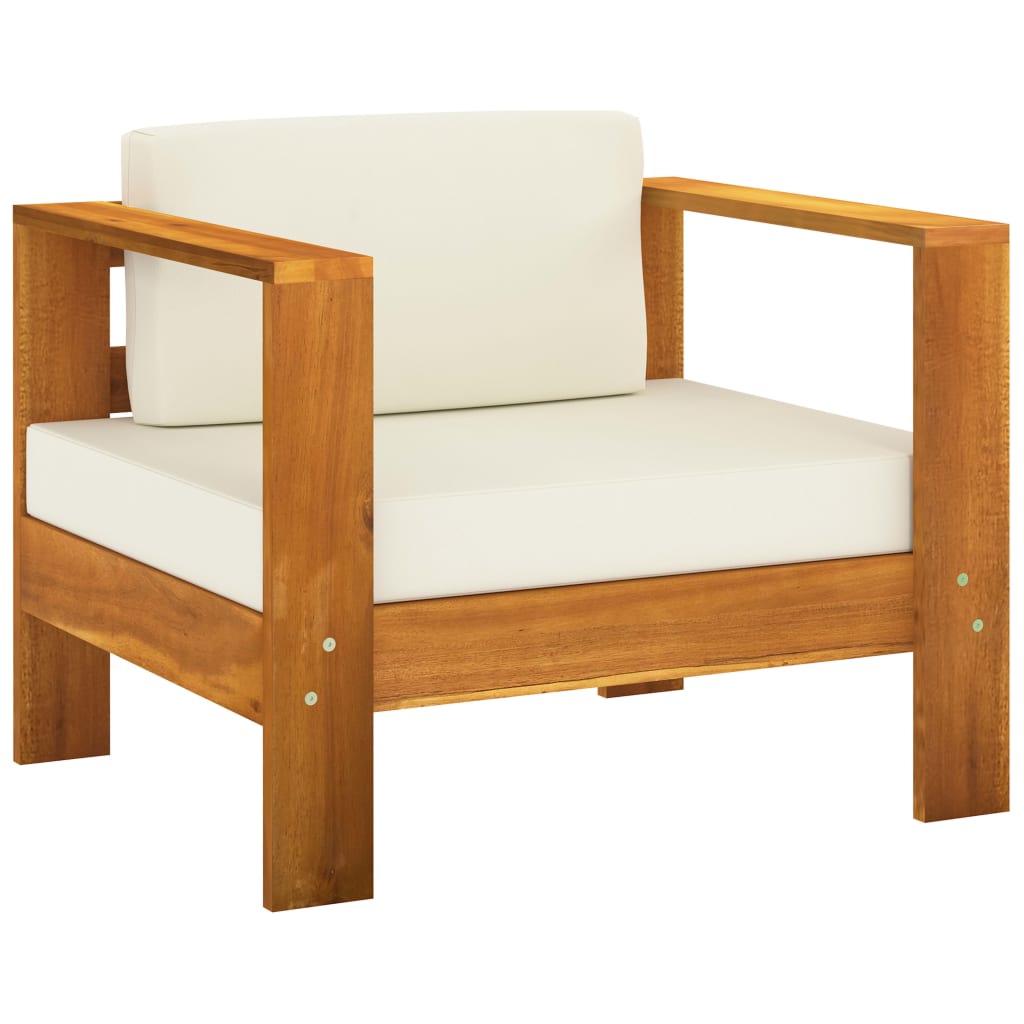 vidaXL Set mobilier grădină perne alb/crem, 7 piese, lemn masiv acacia