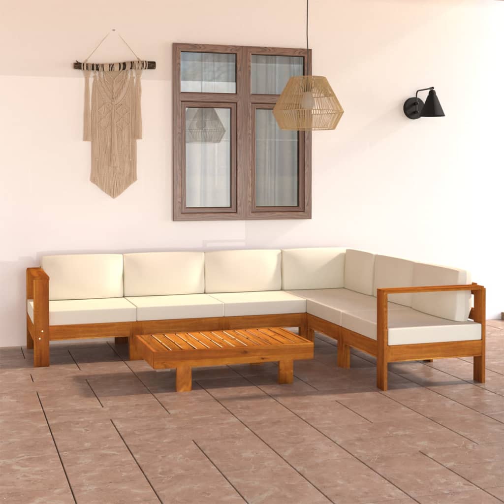 Vidaxl Set Mobilier Gradina Perne Alb/crem, 7 Piese, Lemn Masiv Acacia