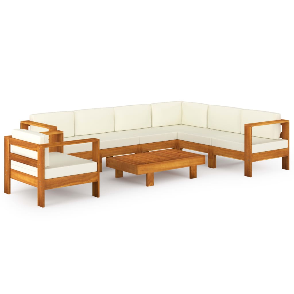 

vidaXL 8 Piece Patio Lounge Set with Cream White Cushions Acacia Wood