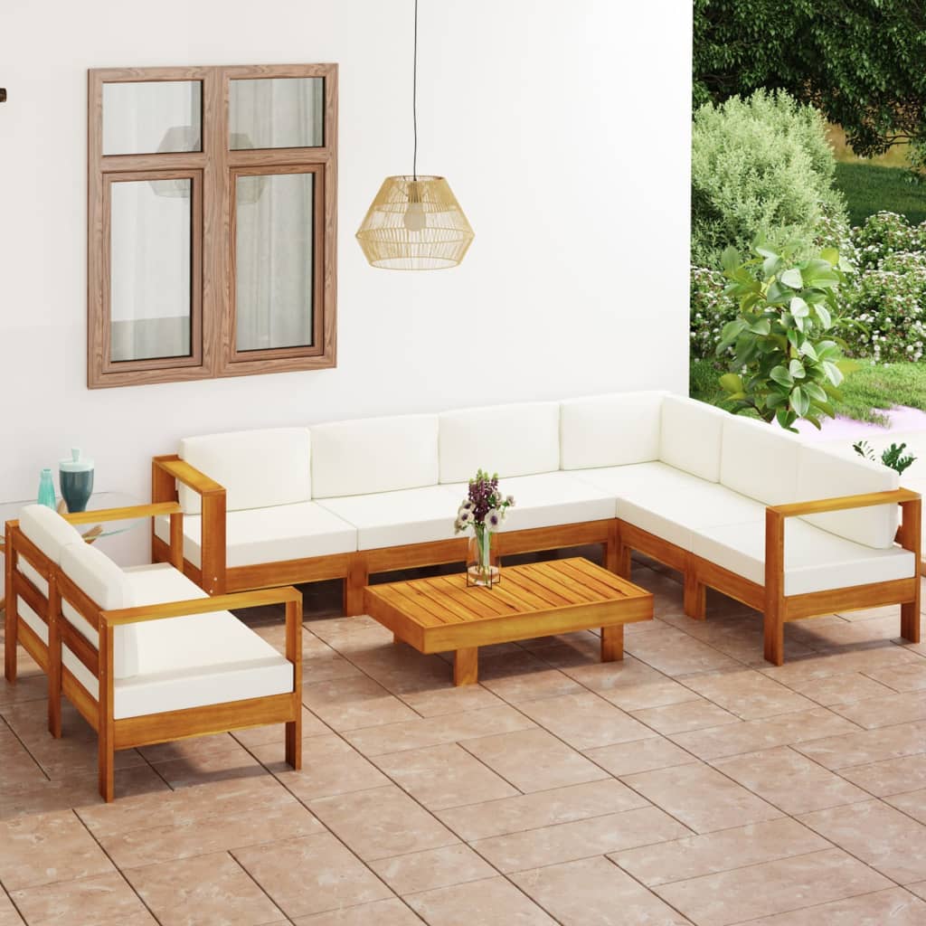 vida XL 8-tlg. Garten-Lounge-Set mit Creme Auflagen Massivholz Akazie