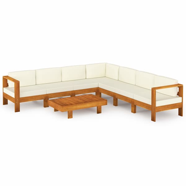 vidaXL 8-osaline aiam&ouml;&ouml;blikomplekt patjadega, 100 x 60 cm, akaatsiapuit