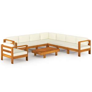 vidaXL 9-osaline aiam&ouml;&ouml;blikomplekt patjadega, 100 x 60 cm, akaatsiapuit