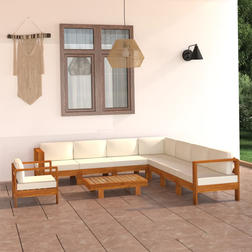 vidaXL 9-tlg. Garten-Lounge-Set mit Creme Auflagen Massivholz Akazie