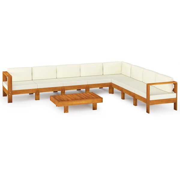 vidaXL 9-osaline aiam&ouml;&ouml;blikomplekt patjadega, 100 x 60 cm, akaatsiapuit
