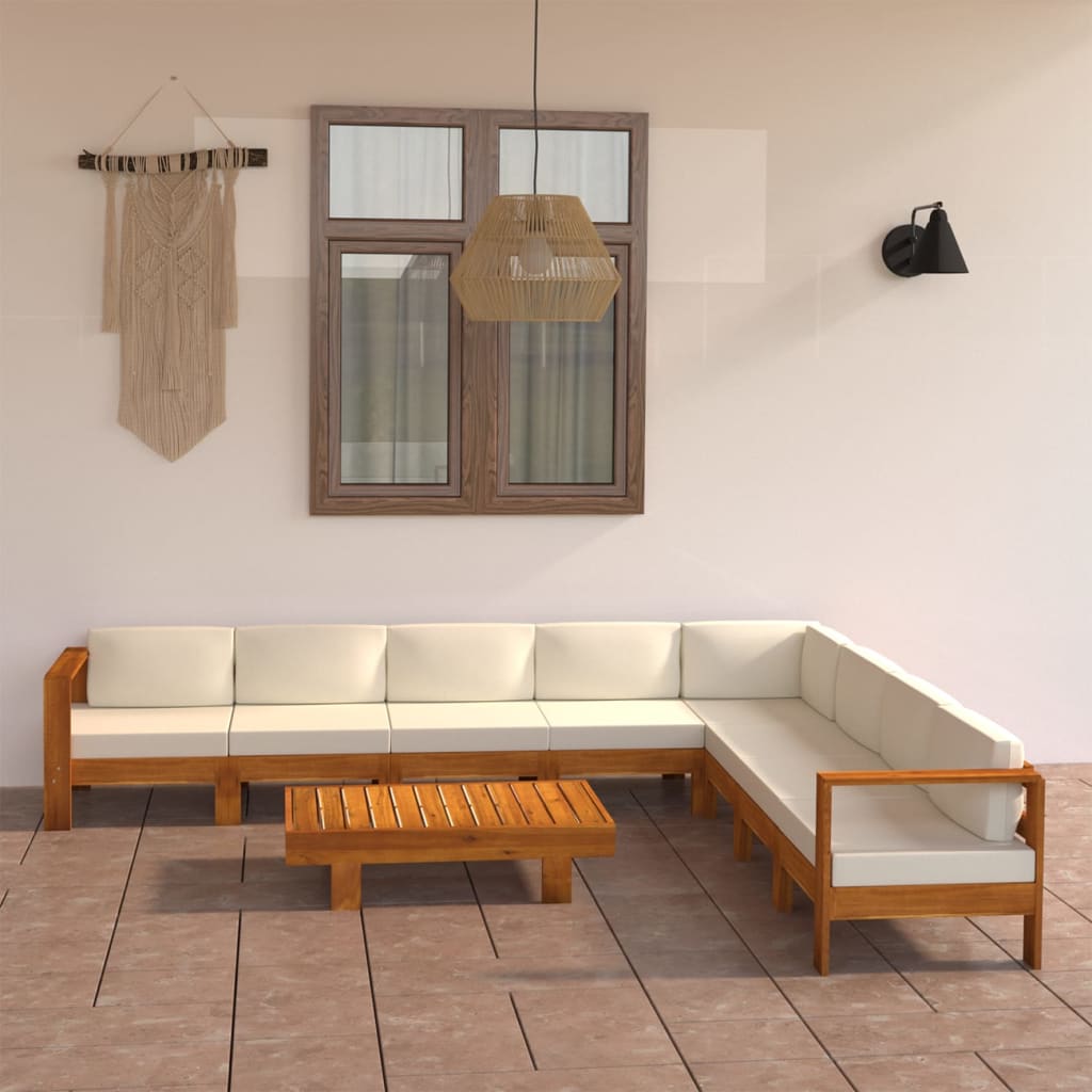 vidaXL 9-tlg. Garten-Lounge-Set mit Creme Auflagen Massivholz Akazie