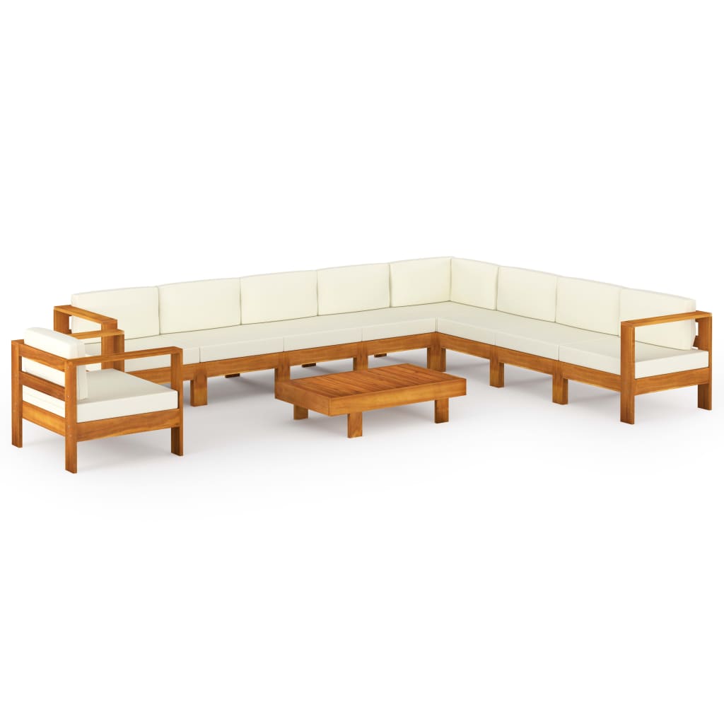 

vidaXL 10 Piece Patio Lounge Set with Cream White Cushions Acacia Wood