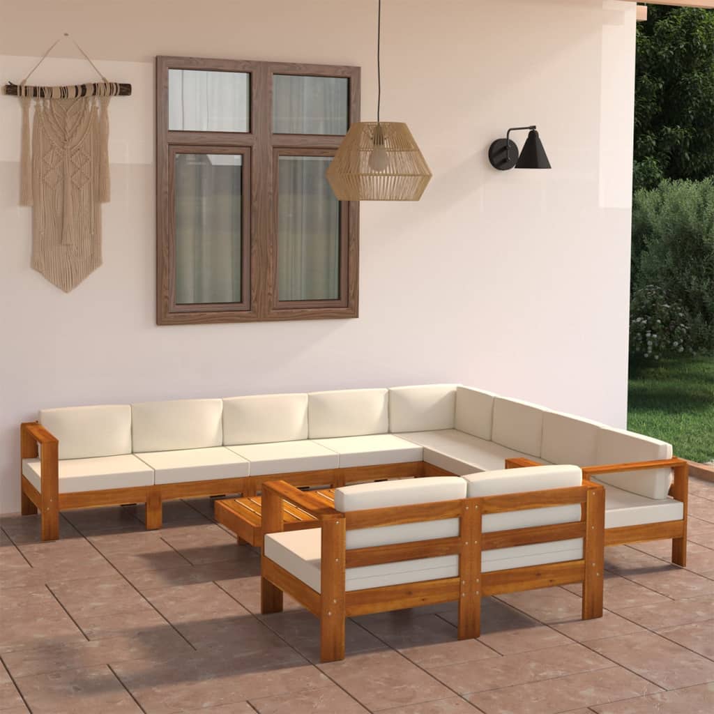 vidaXL Set mobilier grădină perne alb crem, 10 piese lemn masiv acacia vidaXL