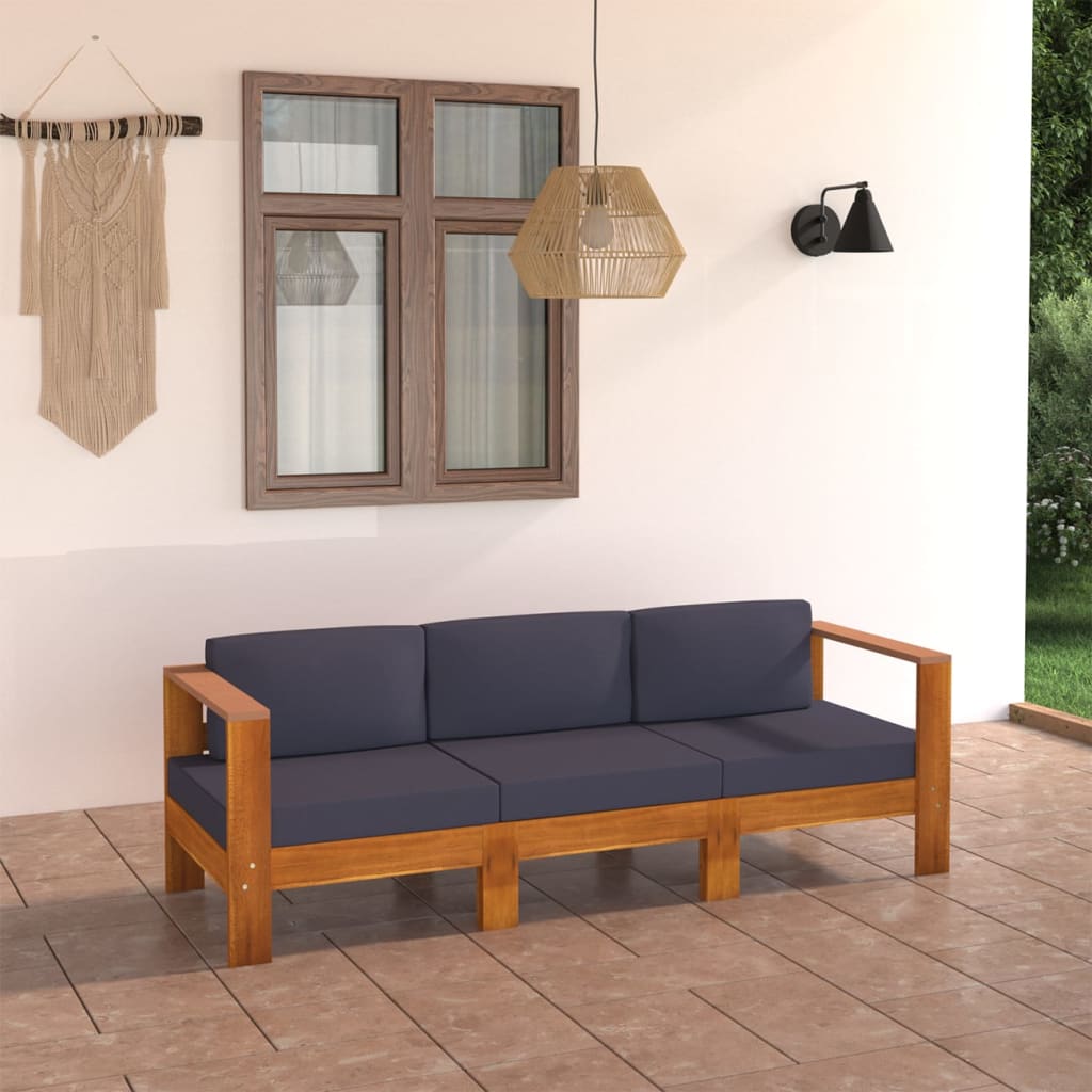 vidaXL 3-Sitzer-Gartensofa mit Dunkelgrauen Auflagen Massivholz Akazie