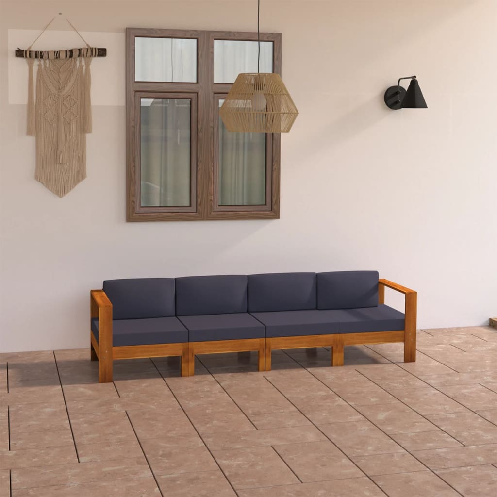 vidaXL 4-Sitzer-Gartensofa mit Dunkelgrauen Auflagen Massivholz Akazie