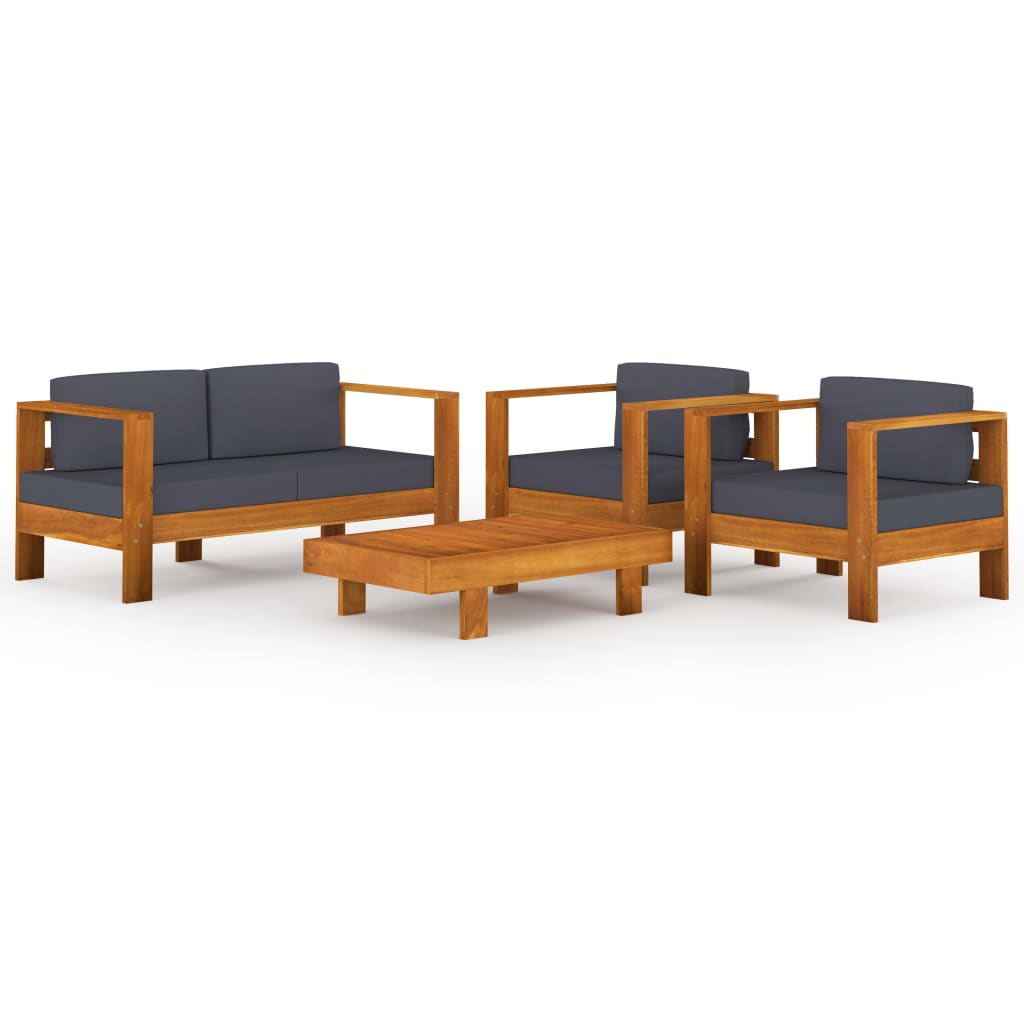 

vidaXL 4 Piece Patio Lounge Set with Dark Gray Cushions Acacia Wood