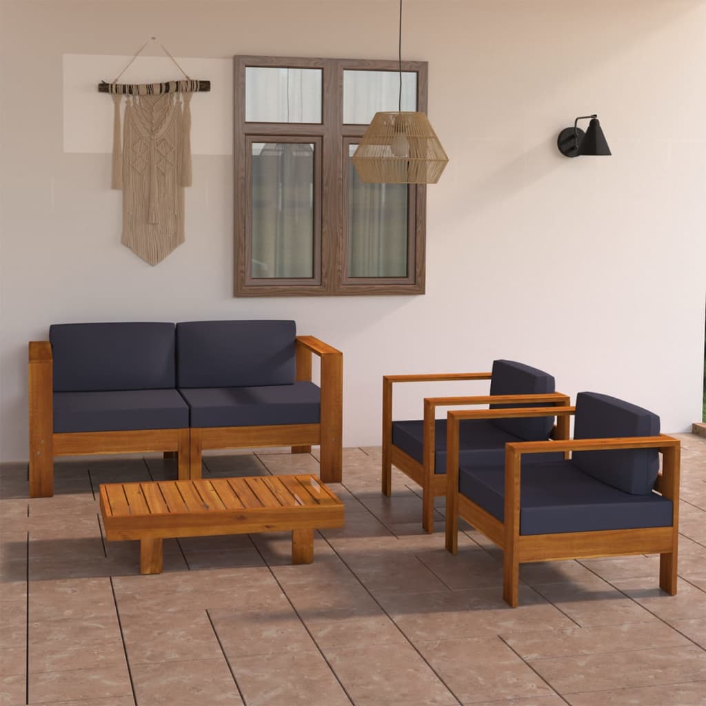 vidaXL Set mobilier grădină perne gri închis, 4 piese, lemn acacia vidaXL