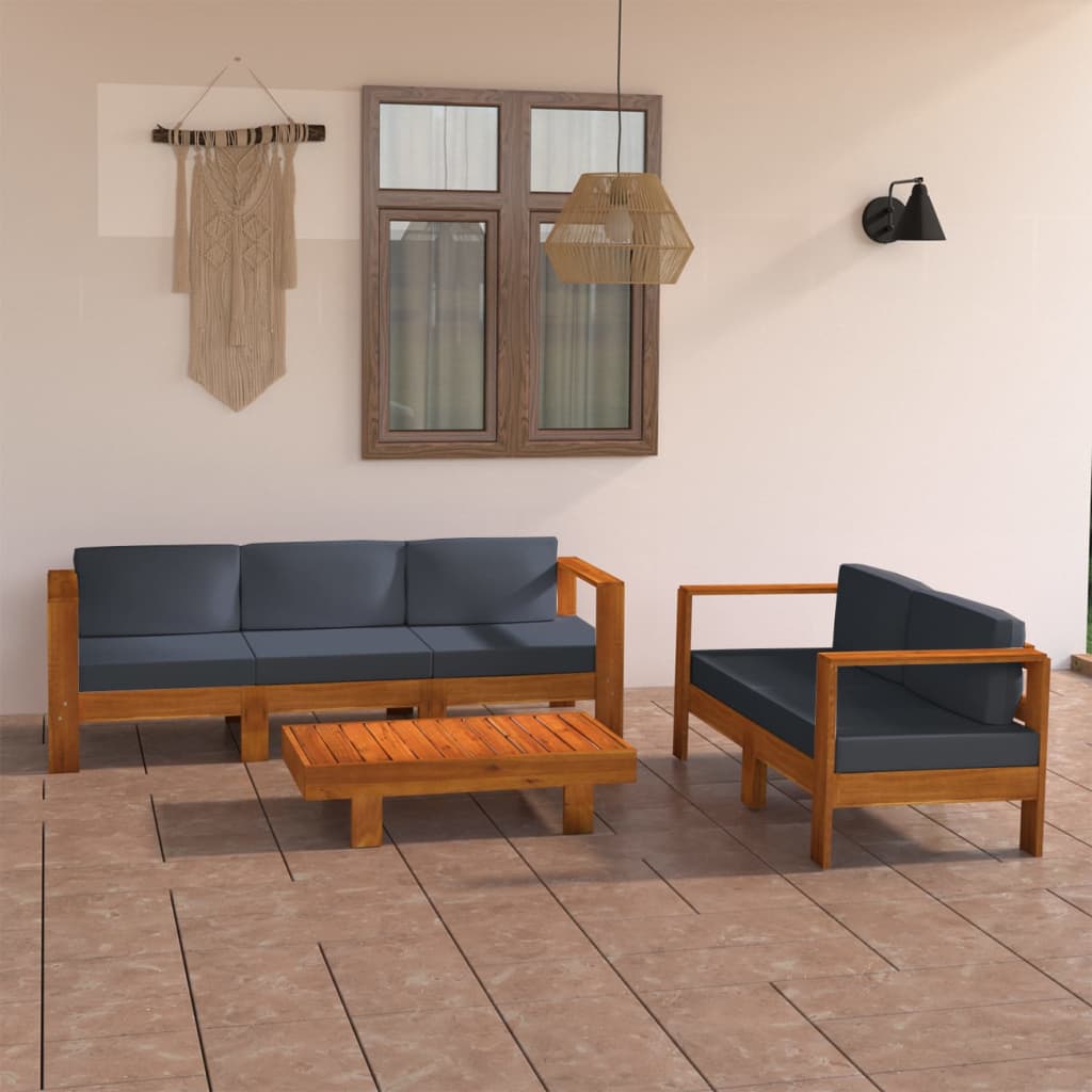 vidaXL Set mobilier grădină perne gri închis, 5 piese, lemn acacia vidaXL