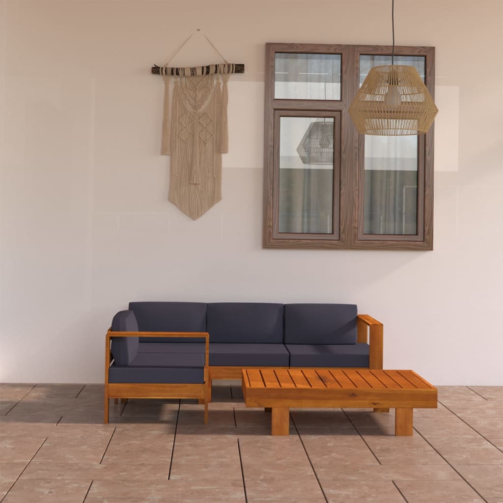 vidaXL 5-tlg. Garten-Lounge-Set mit Dunkelgrauen Auflagen Akazienholz