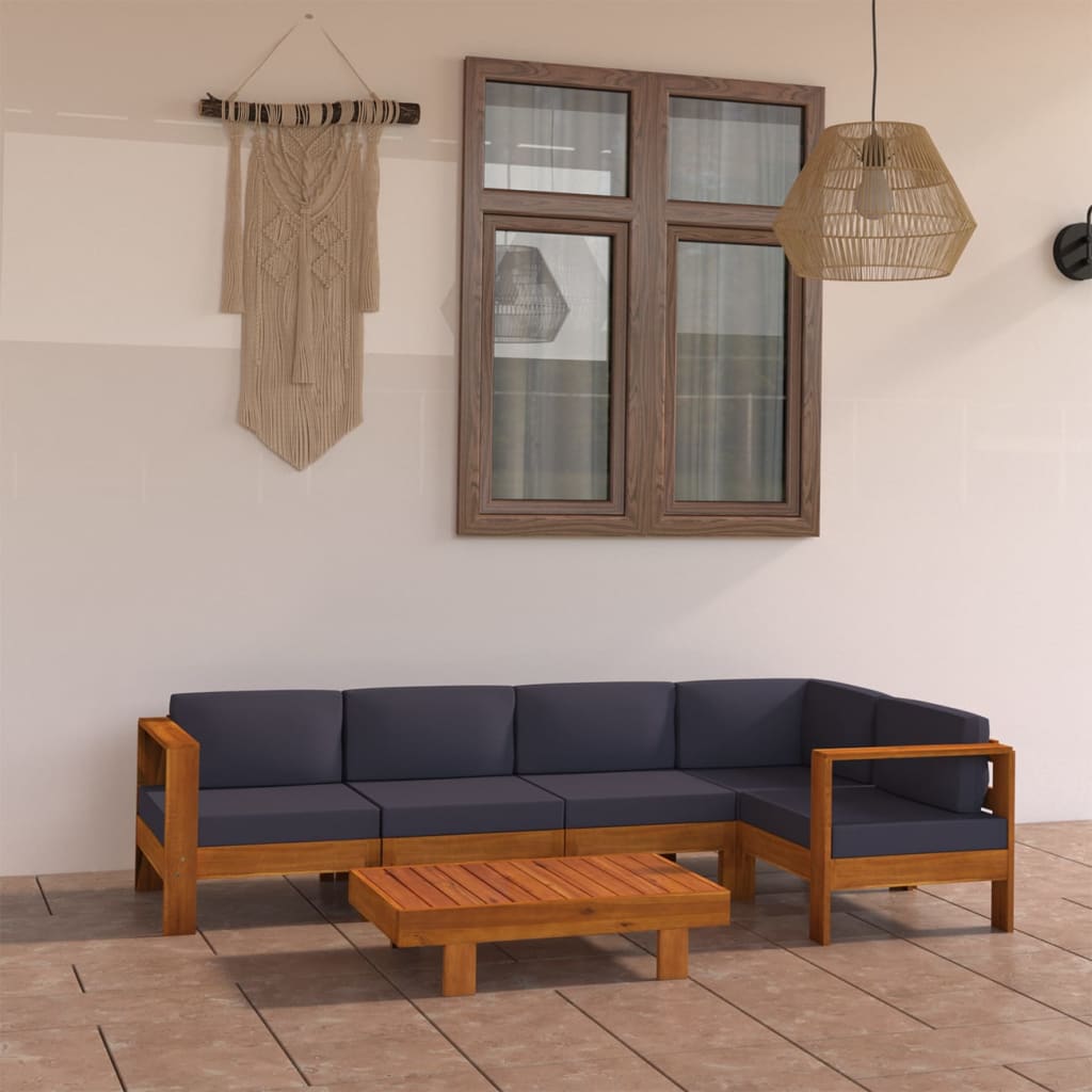 vidaXL Set mobilier grădină perne gri închis, 6 piese, lemn acacia